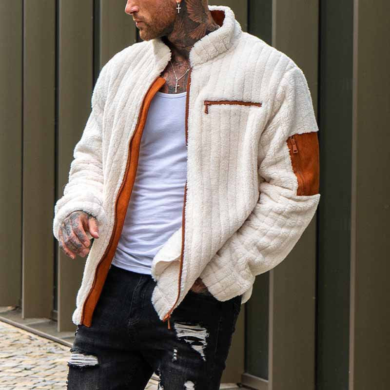 Veste en peluche pour homme, motif multicolore