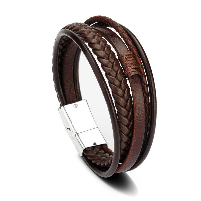 Bracelet classique en cuir véritable pour homme