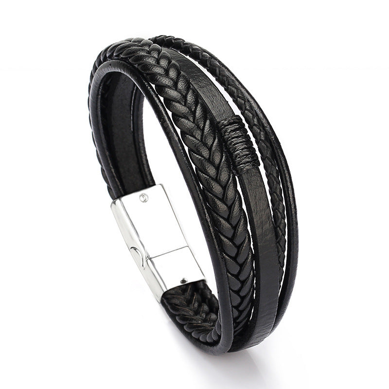 Bracelet classique en cuir véritable pour homme