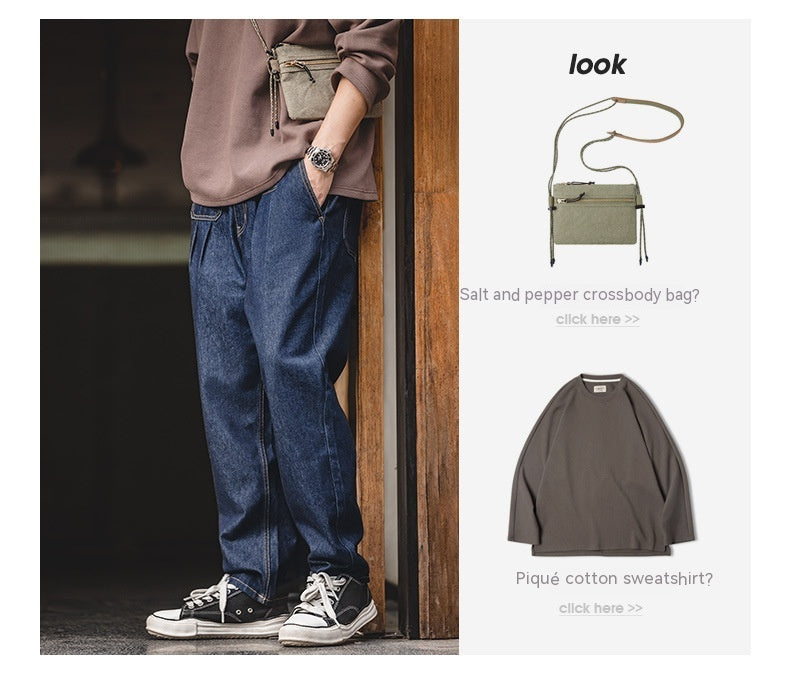 Jean ample en denim délavé vintage, taille élastique, style Cityboy, jambes larges et fuselées, pour homme