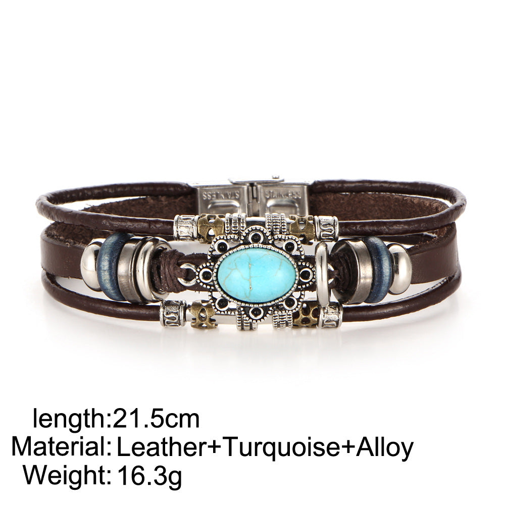 Bracelet ovale en cuir turquoise
