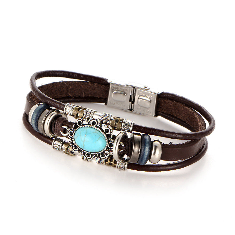 Bracelet ovale en cuir turquoise