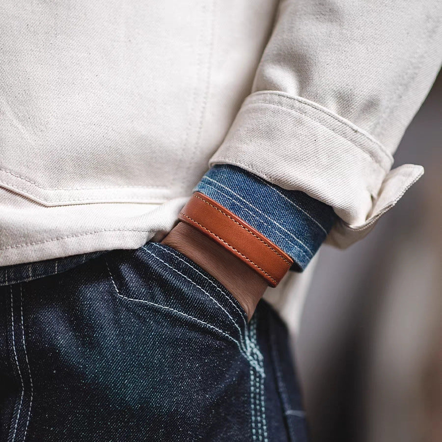 Bracelet simple rétro en cuir tanné végétal