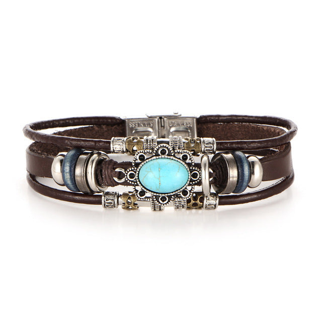 Bracelet ovale en cuir turquoise