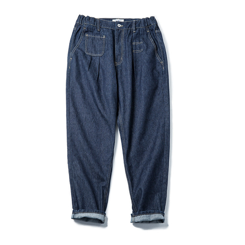 Jean ample en denim délavé vintage, taille élastique, style Cityboy, jambes larges et fuselées, pour homme
